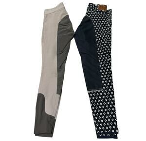 Goode Rider blue denim with white print & Horze gray breeches bundle size 28 R
